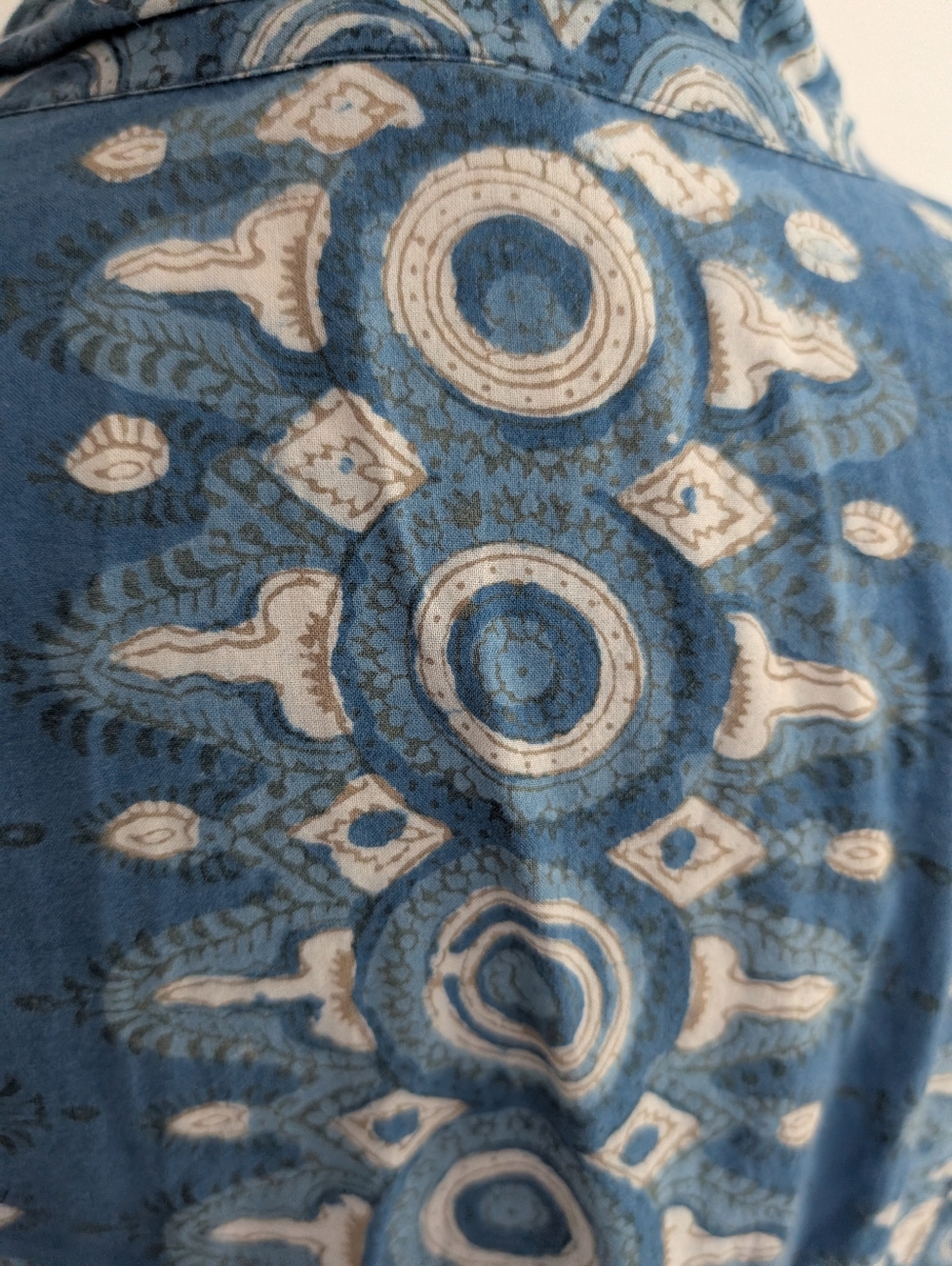 Women's Bellero Pooja Dress Medium Block Print Dusty Blue Maxi Oversized Flowy - Picture 5 of 10